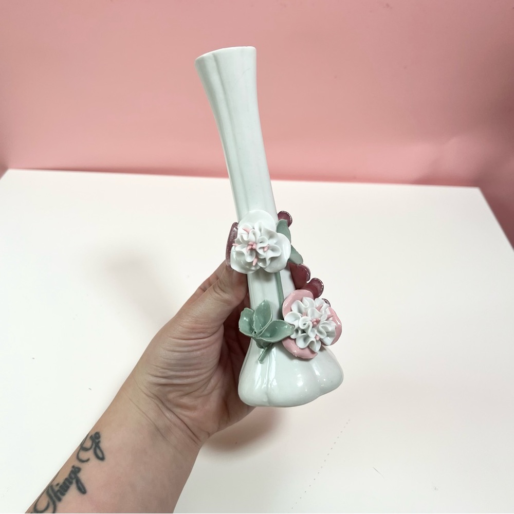 Vintage retro pastel kitsch 3D floral stem bud vase - Picture 5 of 6